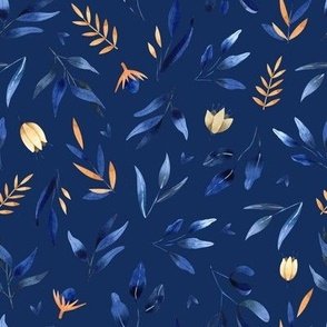 Signature Mediterranean floral pattern on indigo blue